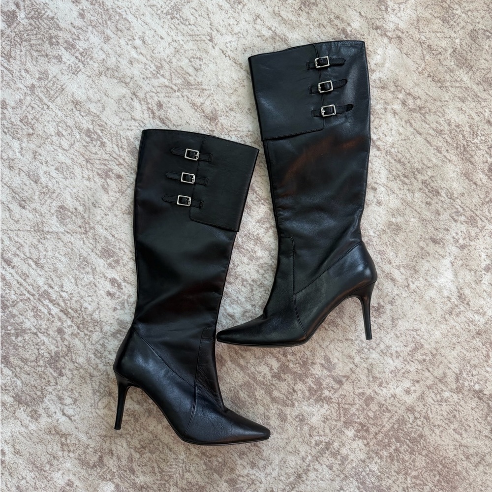 Ralph Lauren Jennison Black Heeled Boots with Buckles